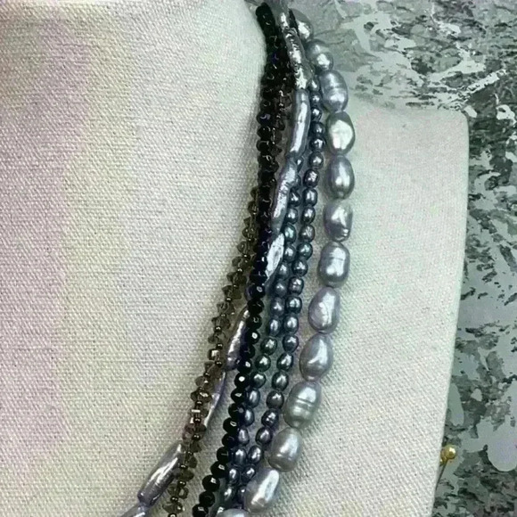 Nakamol Multi Strand Faux Pearl Necklace with Crystals - Picture 4 of 8